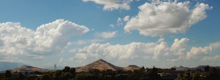 Scenic view of mountains against cloudy sky