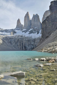 Scenic view of rocks against sky during winter