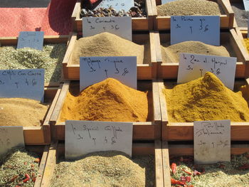 Close-up of spices for sale at market stall