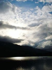 Scenic view of lake against cloudy sky