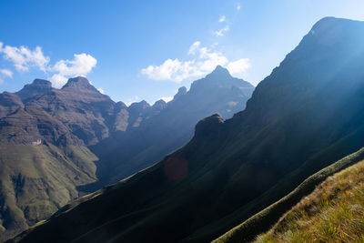 Sunset silhouette of cathedral peak in drakensberg 