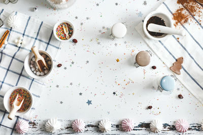 High angle view of ice cream on table