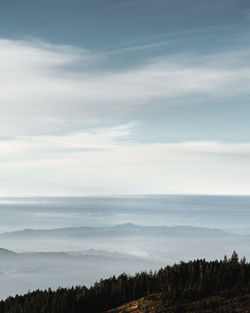 Scenic view of silhouettes mountains against sky