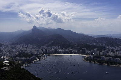 High angle view of city buildings