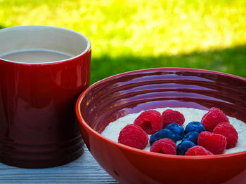 Close-up of breakfast in bowl on table