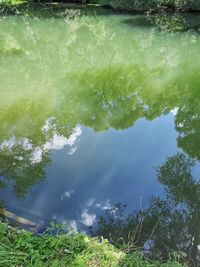 High angle view of lake against sky