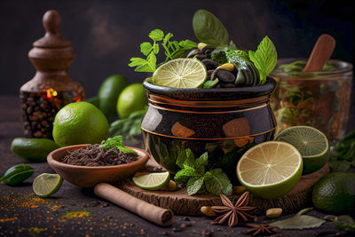 Close-up of food on table