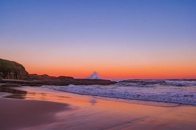 Scenic view of sea against clear sky during sunset