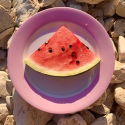 High angle view of strawberry in plate