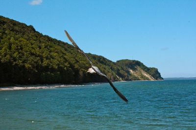 Scenic view of sea against clear blue sky