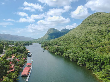 Aerial view of river kwai, si sawat, kanchanaburi ,thailand.