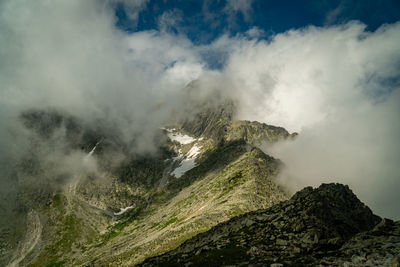 Scenic view of volcanic mountain against sky