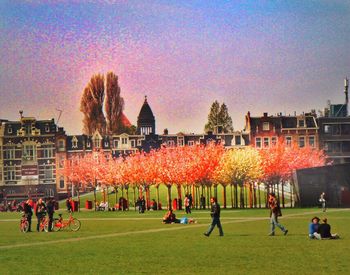 People walking in park