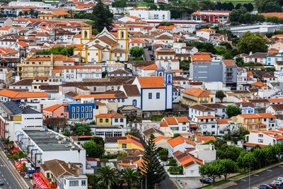 High angle view of buildings in city