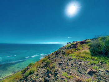 Scenic view of sea against clear sky