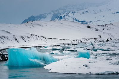 Scenic view of snowcapped landscape against sky