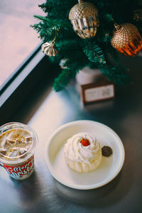 High angle view of food on table