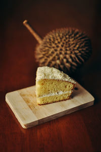 High angle view of dessert on cutting board