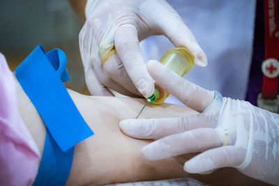 Close-up of hands working