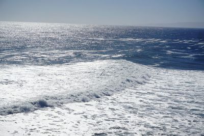 Scenic view of sea against clear sky during winter