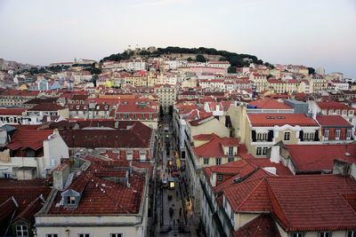 Town against clear sky