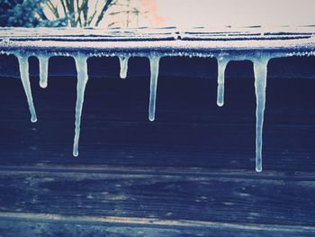 Close-up of snow on metal structure