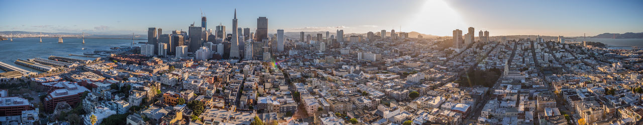 Panoramic view of trees and buildings against sky