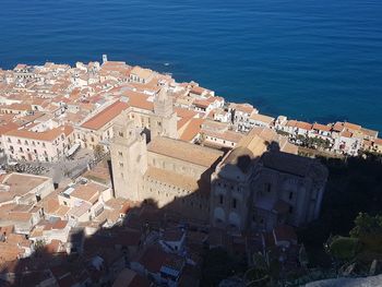 High angle view of buildings in city