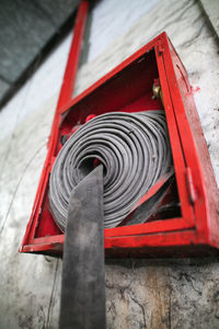 Low angle view of spiral staircase of building