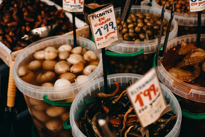 High angle view of vegetables for sale at market stall