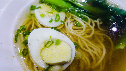 High angle view of soup in bowl