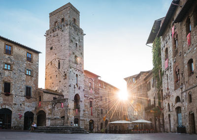 View of the famous towers from the historic center of the village of san gimignano