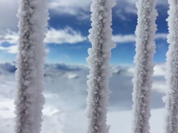 Cloudscape seen through frozen window