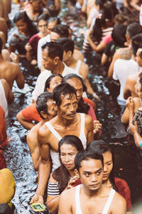 High angle view of people looking at outdoors