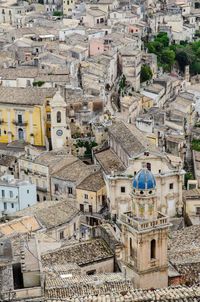 High angle view of buildings in city