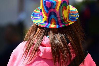 Rear view of woman wearing hat