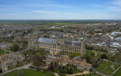 High angle view of townscape against sky