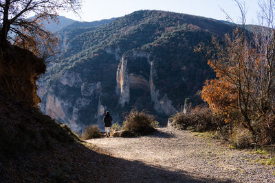 Autum scene of climb in congost de mont debei in lerida, catalonia, spain