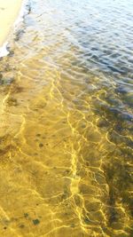 Close-up of yellow water on beach