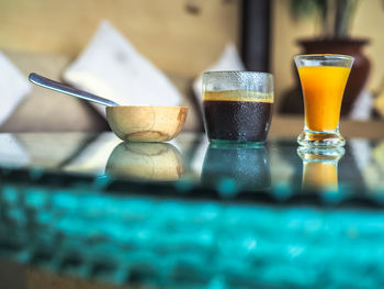 Close-up of beer in glass on table