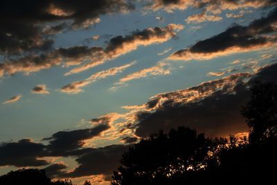 Low angle view of silhouette trees against dramatic sky