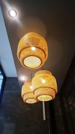 Low angle view of illuminated light bulb