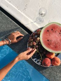 High angle view of food on table