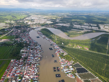 High angle view of cityscape against sky