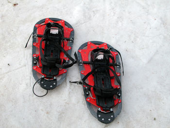 Hiking with snowshoes in winter, outdoor sports in the mountains