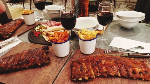 High angle view of food on table