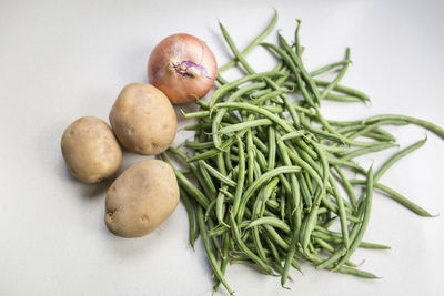 High angle view of vegetables on table