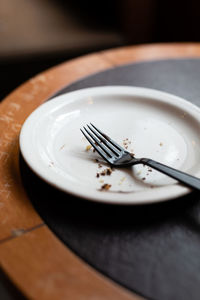 High angle view of bread in plate on table