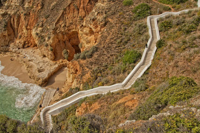 High angle view of road amidst rocks