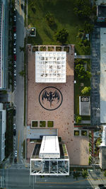 High angle view of street and buildings in city